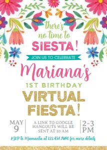 Virtual Fiesta Floral Birthday Invitation (white) - www.printerfairy.com design preview