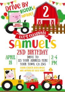 Drive In Farm Birthday Party Invitation (white) - www.printerfairy.com design preview