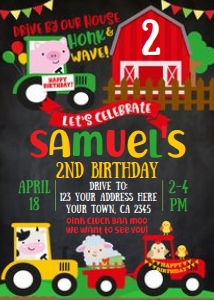 Drive In Farm Birthday Party Invitation (black) - www.printerfairy.com design preview
