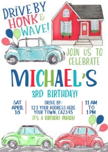 Drive By Birthday Invitation (Blue) - www.printerfairy.com design preview