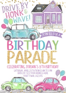 Birthday Parade Invitation (Pink&Gold) - www.printerfairy.com design preview