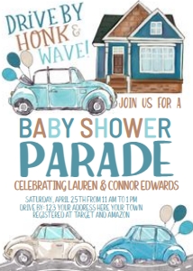 Baby Shower Parade Invitation (Blue & Brown) - www.printerfairy.com design preview