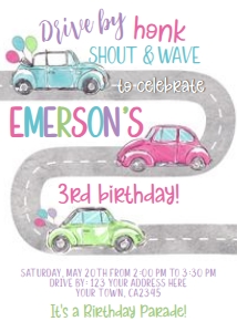 Drive By Birthday Invitation (Pink and Purple) - www.printerfairy.com design preview