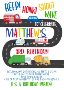 Drive By Transportation Birthday Invitation - www.printerfairy.com design preview