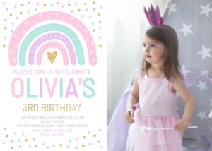 Rainbow Birthday Party (Pastels&Gold) with photo - www.printerfairy.com design preview