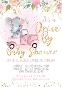 Elephant Baby Shower Parade Invitation (pink floral) - www.printerfairy.com: Elephant Baby Shower Parade Invitation (pink floral) - www.printerfairy.com