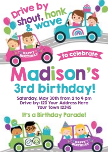 Drive Through Birthday Parade Party Invitation (pink) - www.printerfairy.com design preview