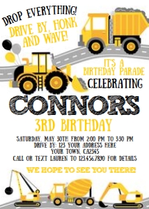 Drive By Construction Birthday Parade Invitation - www.printerfairy.com design preview