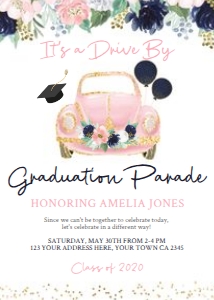 Drive By Graduation Parade (Pink & Blue) - www.printerfairy.com design preview