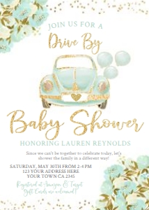 Drive By Baby Shower Parade (Teal & Gold) - www.printerfairy.com design preview