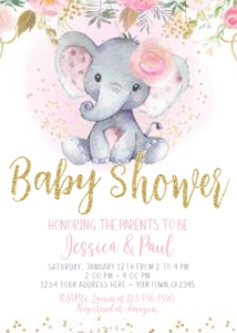 Elephant Floral Baby Shower Invitation (Pink) - www.printerfairy.com design preview