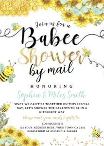 Babee Shower Invitation by mail (Teal&Gold) - www.printerfairy.com design preview