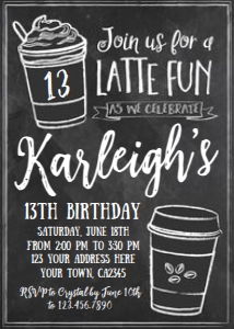 Latte Fun Birthday Invitation (black) - www.printerfairy.com design preview