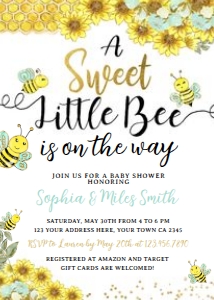 Sweet Little Bee Shower Invitation (Teal&Gold) - www.printerfairy.com design preview