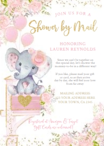 Floral Elephant Shower by Mail (Pink & Gold) - www.printerfairy.com design preview