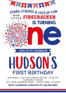 4th July First Birthday Invitation (Firecracker) - www.printerfairy.com design preview