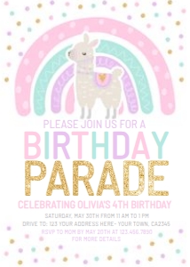 Rainbow & Llama Birthday Parade (Pastels&Gold) - www.printerfairy.com design preview