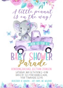 Elephant Baby Shower Parade Invitation (floral) - www.printerfairy.com design preview