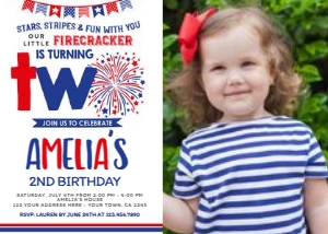 4th July Second Birthday Invitation with photo (Firecracker) - www.printerfairy.com design preview