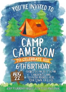 Camping Birthday Invitation (Night-Orange) - www.printerfairy.com: Camping Birthday Invitation (Night-Orange) - www.printerfairy.com