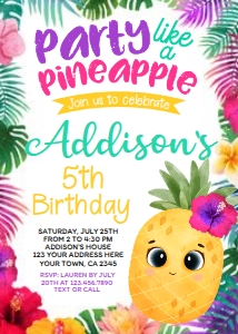 Pineapple Birthday Party Invitation - www.printerfairy.com design preview