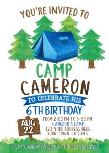 Camping Birthday Invitation (White-Blue) - www.printerfairy.com design preview
