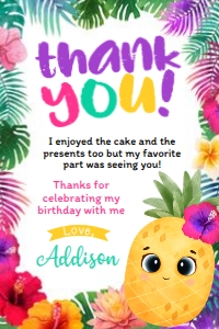 Pineapple Thank You Card (purple) - www.printerfairy.com design preview