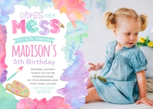 Art Birthday Invitation (Watercolor) with photo - www.printerfairy.com design preview