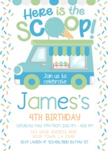 Ice Cream Truck Birthday Party Invitation (green, blue) - www.printerfairy.com design preview