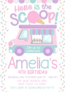Ice Cream Truck Birthday Party Invitation (pink, violet) - www.printerfairy.com design preview