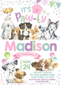 Puppies Invitation (Pastels Watercolor) - www.printerfairy.com design preview