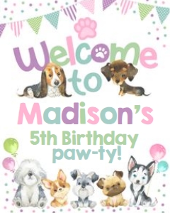 Puppies Welcome Sign (Pastels Watercolor) - www.printerfairy.com design preview