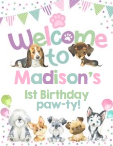 Puppies Welcome Sign 8.5x11 (Pastels Watercolor) - www.printerfairy.com: Puppy Adoption Party Decorations - www.printerfairy.com