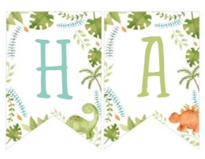 Dinosaur Birthday Banner (watercolor white) - www.printerfairy.com design preview