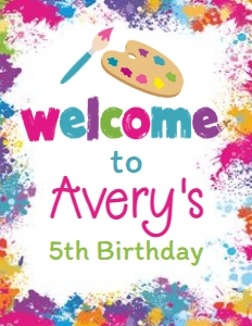 Art Party Welcome Sign (pink) - www.printerfairy.com design preview