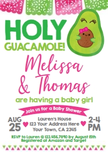 Guacamole Baby Shower Invitation (Pink) - www.printerfairy.com: Guacamole Baby Shower Invitation (Pink) - www.printerfairy.com