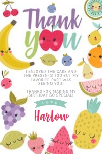 TuttiFrutti Birthday Thank You Card - www.printerfairy.com design preview