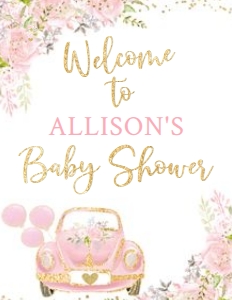 Drive By Baby Shower Welcome Sign (Pink & Gold) - www.printerfairy.com design preview
