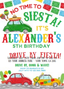 Drive By_Fiesta Birthday Invitation (white) www.printerfairy.com: Drive By_Fiesta Birthday Invitation (white) www.printerfairy.com