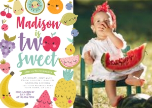 TuttiFrutti 2nd Birthday Invitation with photo - www.printerfairy.com design preview