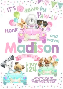 Puppies Invitation Drive By (Pastels Watercolor) - www.printerfairy.com: Puppies Invitation Drive By (Pastels Watercolor) - www.printerfairy.com