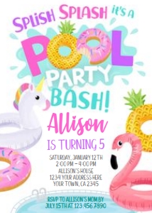 Pool Party Invitation (floats pink) - www.printerfairy.com: Pool Party Invitation (floats pink) - www.printerfairy.com