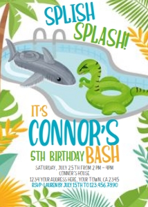 Pool Party Invitation (dino shark) - www.printerfairy.com: Pool Party Invitation (dino shark) - www.printerfairy.com