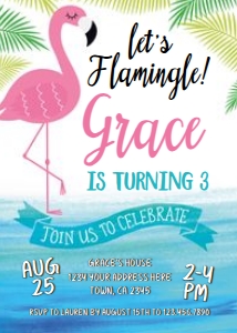 Flamingo Party Birthday Invitation (blue) - www.printerfairy.com design preview
