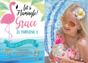 Flamingo Party Birthday Invitation with photo (blue) - www.printerfairy.com design preview