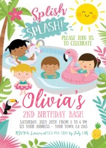 Pool Party Birthday Invitation (kids) - www.printerfairy.com: Pool Party Birthday Invitation (kids) - www.printerfairy.com