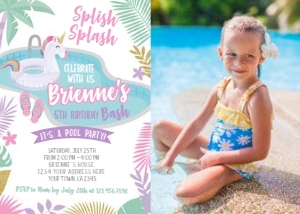 Pool Party Invitation with photo (unicorn) - www.printerfairy.com: Pool Party Invitation with photo (unicorn) - www.printerfairy.com