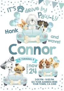 Puppies Invitation Drive By (Blue Watercolor) - www.printerfairy.com: Puppies Invitation Drive By (Blue Watercolor) - www.printerfairy.com