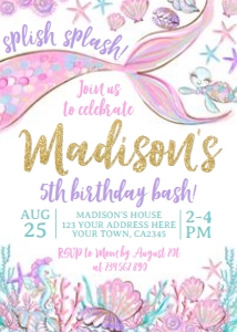 Mermaid Birthday Invitation (glitter) - www.printerfairy.com design preview