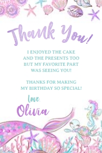 Mermaid Thank You Cards (glitter-purple) - www.printerfairy.com design preview